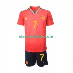 Camisola Espanha Alvaro Morata 7 Criança Equipamento Primeiro Copa do Mundo 2022 Manga Curta
